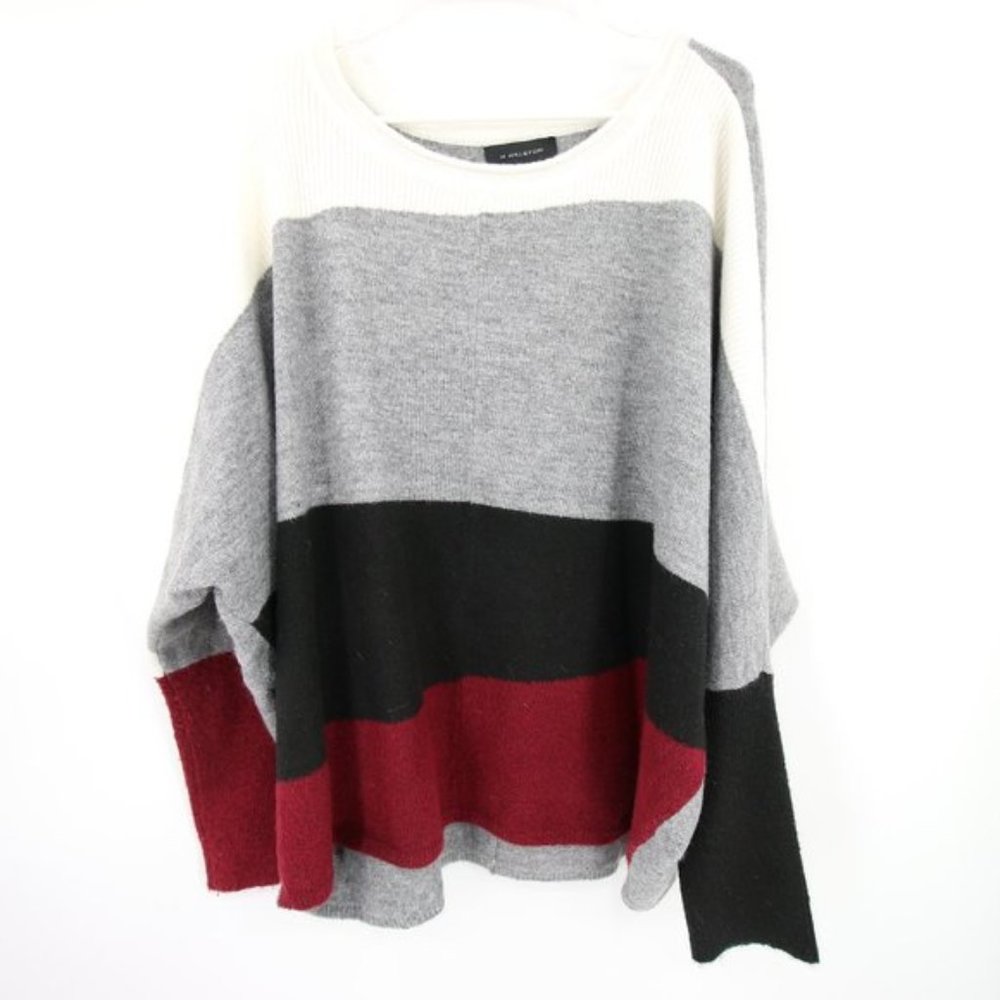 NWT Halston Colorblock Crewneck Sweater Long Sleeve Dolman Burgundy Size 1X